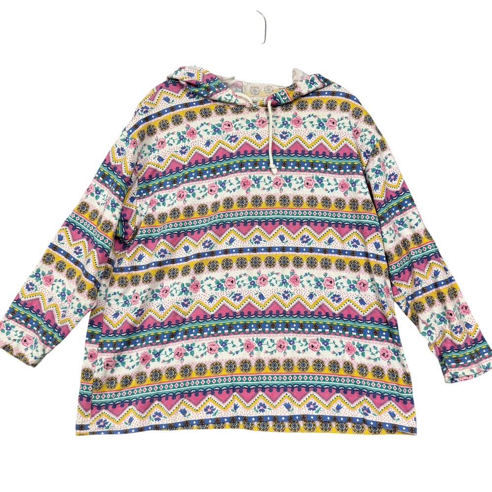 Vintage Miss Oops Hoodie Womens Small Multicolor Floral Stripe Made in USA